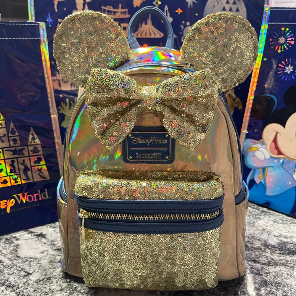 Disney 50th Anniversary Sequin Gold backpack Loungefly
